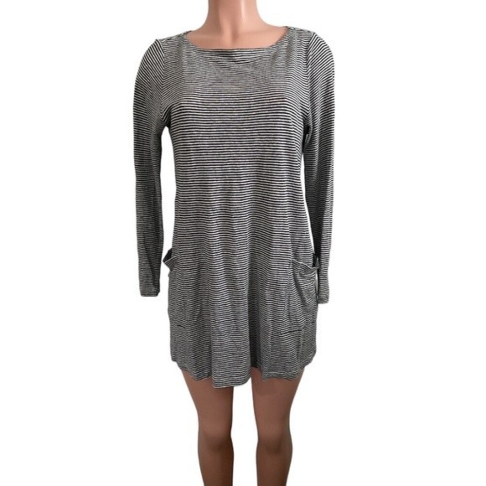 EILEEN FISHER 100% Organic Linen Jersey Mini Striped‎ Tunic Pockets  Size SMALL